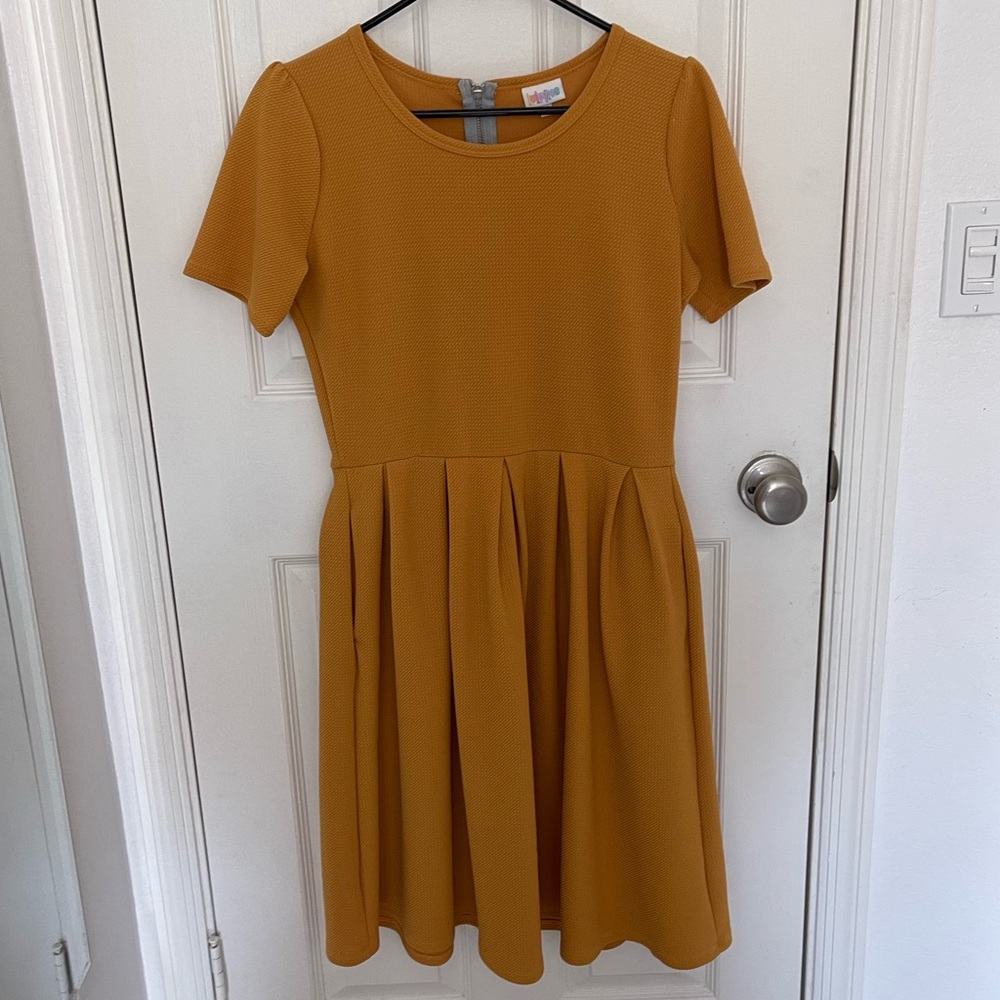 LuLaRoe Amelia Like New Cond Rust/Mustard Color Medium Dress Pockets Flattering